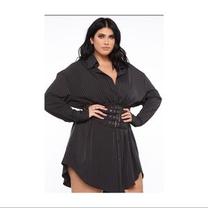 Business Attire Shirt Dress - Black/White